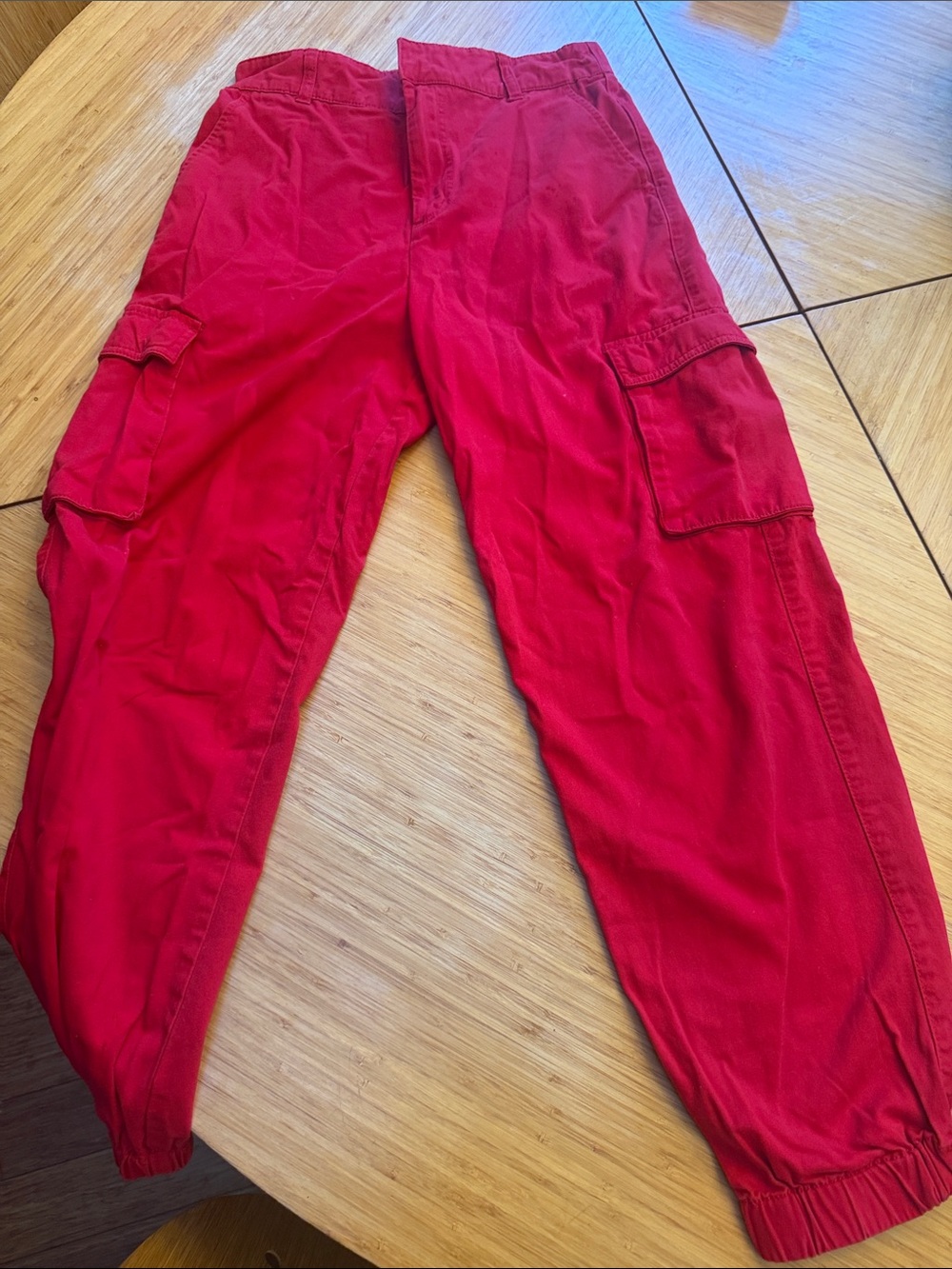 Forever 21 Red Men's Cargo Pants with Elastic Cuffs